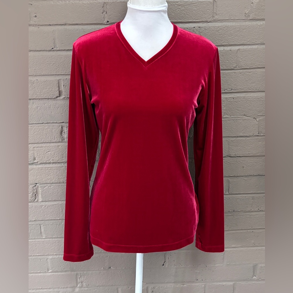 Vintage Eddie Bauer Velvet Stretch Red V-Neck Top